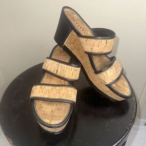 Authentic Women's Prada Logo Platform Slide Wedge Sandals Shoes Size 40EU/9.5 US